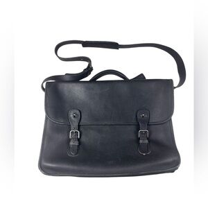 COACH VINTAGE Black Leather Briefcase Double Buckle Fasteners + Top Handle